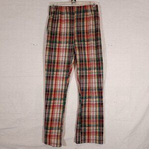 Free People Crop Flare Pants Green Red Combo Plaid Womens Size 2 Elastic Waist